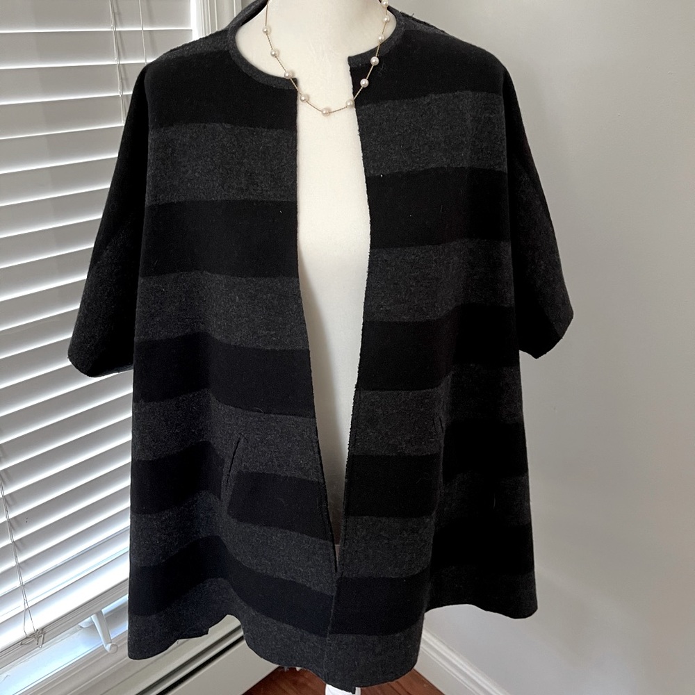 NWT: EILEEN FISHER Reversible Stripe Wool Poncho